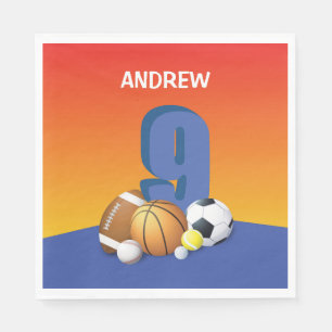 Serviette En Papier Garçon 9e Anniversaire Sports Balls