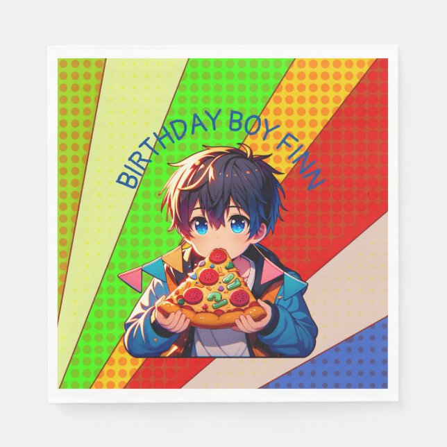 Serviette En Papier Garçon Anime Fête de Pizza Personnalisée (Devant)