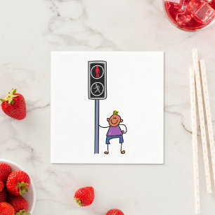 Serviette En Papier Garçon au passage piéton avec le signal rouge Stop