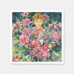 Serviette En Papier Garçon aux fleurs de pivoine rouges (de Robert Rei
