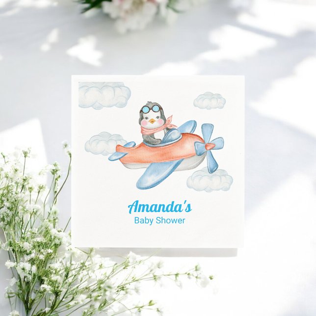 Serviette En Papier Garçon Baby shower bleu avion Penguin Papier Napki (Créateur téléchargé)