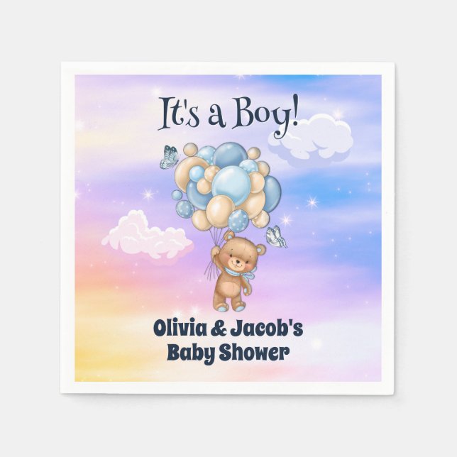 Serviette En Papier Garçon Baby shower Teddy Bear (Devant)