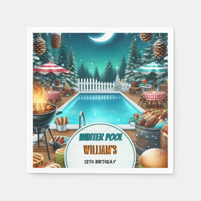 Serviette En Papier garçon bruh Barbeque Winter Pool Party 13e anniver (Devant)