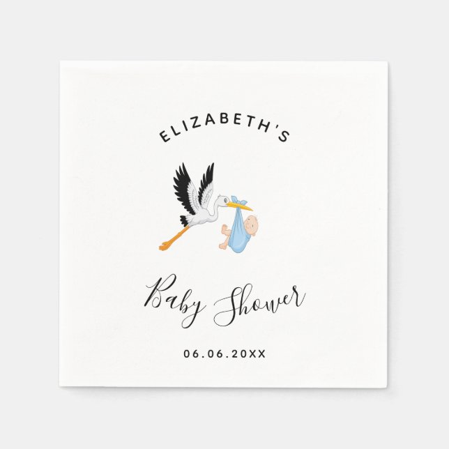 Serviette En Papier Garçon cigogne bleu blanc mignon baby shower (Devant)