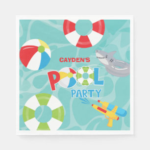 Serviette En Papier Garçon d'anniversaire de fête à la piscine requin