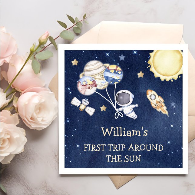 Serviette En Papier Garçon de l'espace extérieur 1er tour autour du so (Créateur téléchargé)