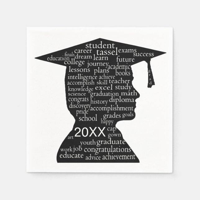 Serviette En Papier Garçon en silhouette diplômé sur fond blanc  (Devant)
