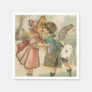 Serviette En Papier Garçon et fille de cupidon dans Valentine rose