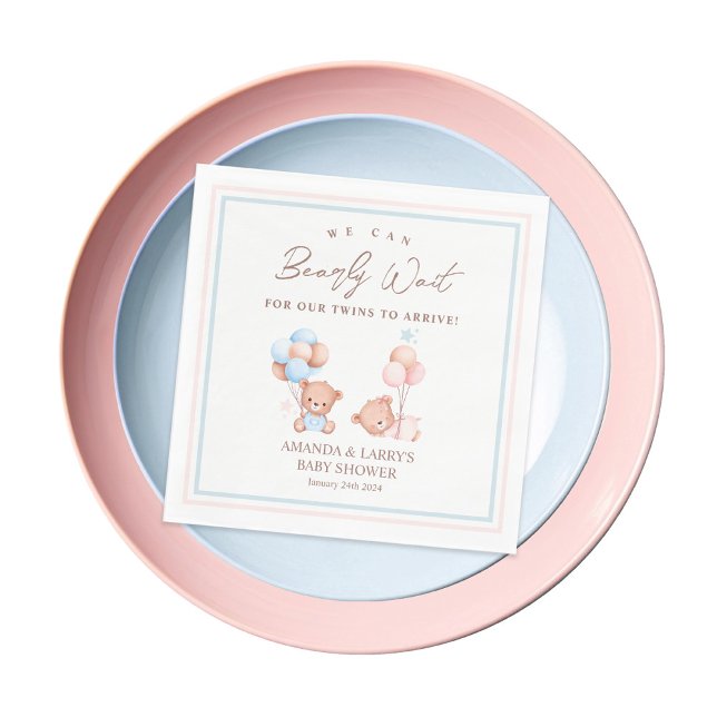 Serviette En Papier Garçon Fille Twins Teddy Baby shower Ours (Créateur téléchargé)
