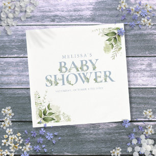 Serviette En Papier Garçon Foliage Verdure Bleu Poussiéreux Baby Showe