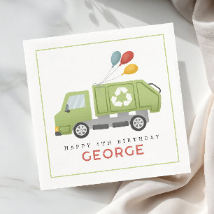 Serviette En Papier Garçon Moderne Camion Poubelle Vert Anniversaire