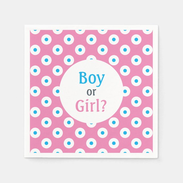 Serviette En Papier Garçon ou fille ? Bleu sur rose Polka-point de la  (Devant)