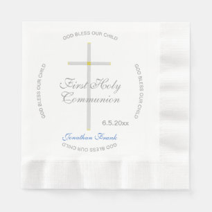 Serviette En Papier Garçon Première Sainte Communion Croix Nom bleu