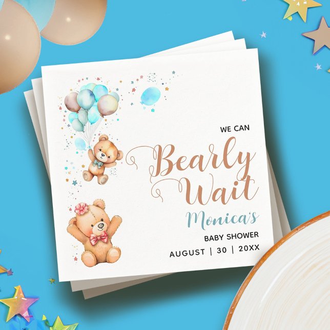 Serviette En Papier Garçon Teddy Ours Nous Pouvons Attendre Baby showe (Boy Teddy Bear We Can Bearly Wait Baby Shower Napkins)