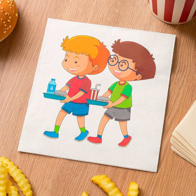 Serviette En Papier Garçons adorables transportant des plateaux alimen (Créateur téléchargé)