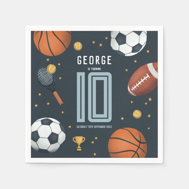 Serviette En Papier Garçons Anniversaire de enfant sportif moderne Blu (Devant)