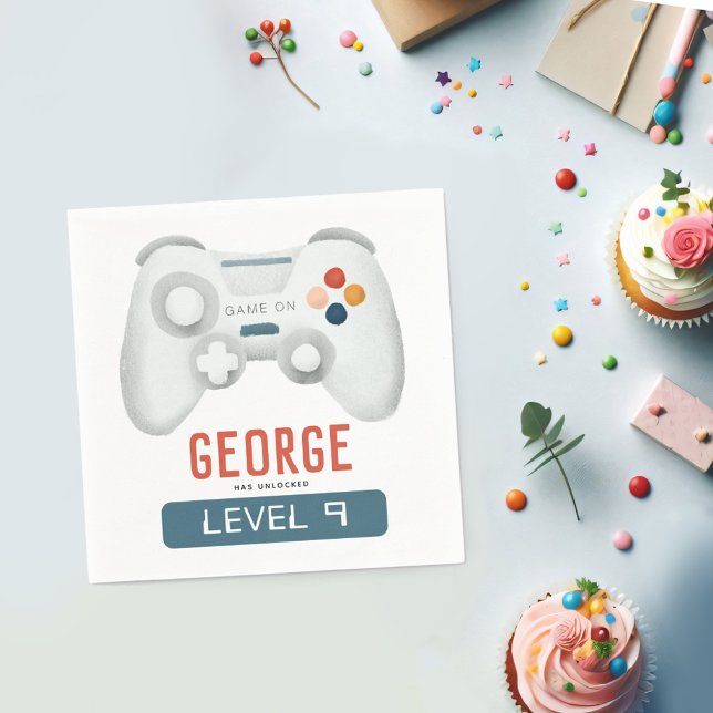 Serviette En Papier Garçons Cool Blue Gaming Enfants 9e anniversaire (Créateur téléchargé)