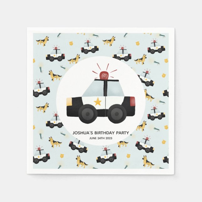 Serviette En Papier Garçons Cute Blue Police Car Toddler Joyeux annive (Devant)