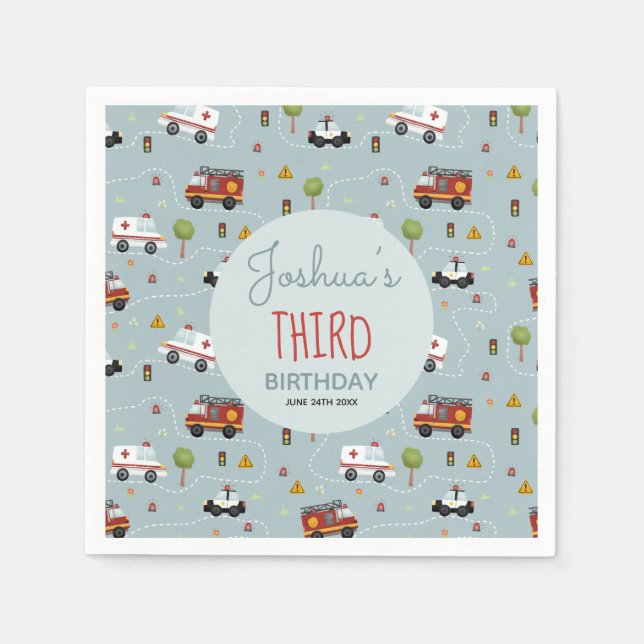 Serviette En Papier Garçons Cute Blue Transport Motif Anniversaire Enf (Devant)