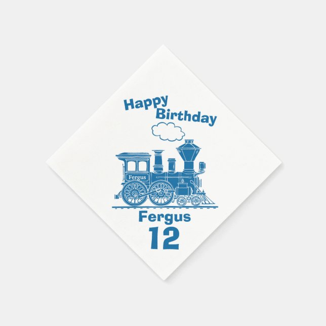 Serviette En Papier Garçons de train bleu portant le nom 12e anniversa (Coin)