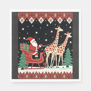 Serviette En Papier Garçons Filles Père Noël Chevauchant Traîneau Gira