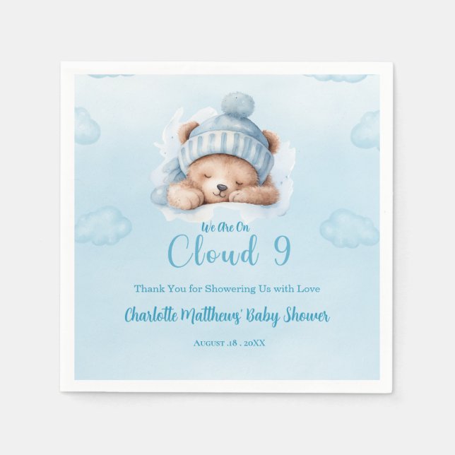 Serviette En Papier Garçons Ours Nuage Nuage Neuf 9 Baby showers (Devant)