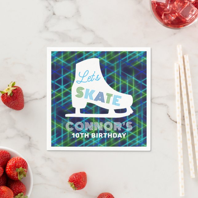 Serviette En Papier Garçons Patinage sur glace Anniversaire Fête Neon (En situation)