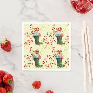 Serviette En Papier Garden boots and flowers pattern