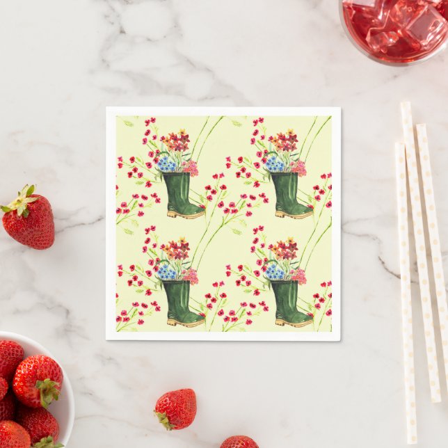Serviette En Papier Garden boots and flowers pattern (En situation)