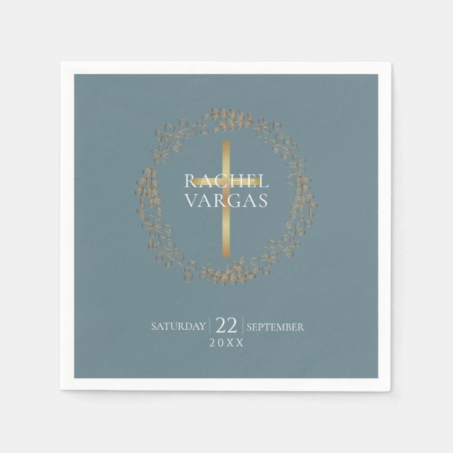 Serviette En Papier Garland floral | Baptême Faux Gold Foil (Devant)