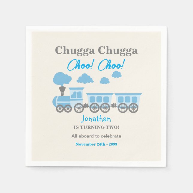 Serviette En Papier Garys Blue Train 2e fête d'anniversaire (Devant)