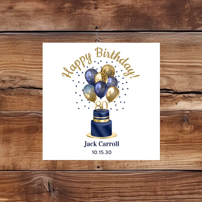 Serviette En Papier Gâteau avec ballons bleus pour 80e anniversaire (Créateur téléchargé)