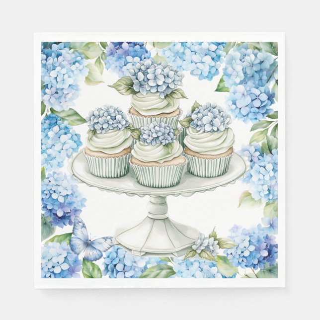 Serviette En Papier Gâteau avec fleurs d'hortensia (Devant)