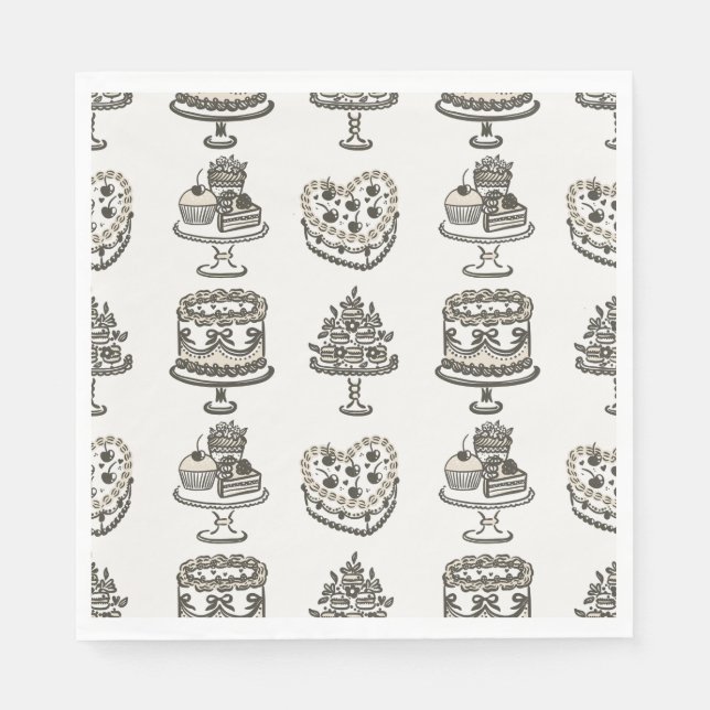 Serviette En Papier Gâteau Coquette Rétro Cœur Beige à l'occasion de l (Devant)