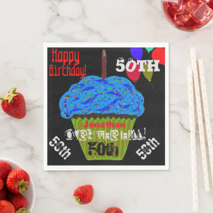 Serviette En Papier Gâteau cupcake bleu personnalisé 50e anniversaire