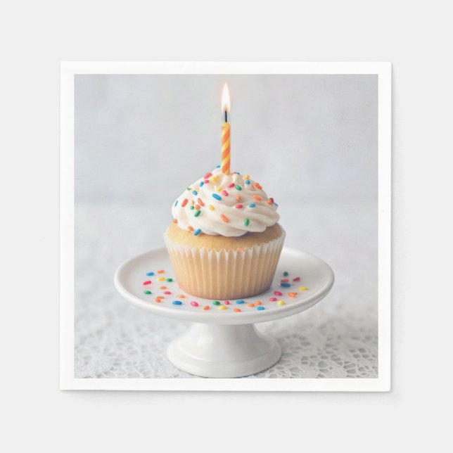 Serviette En Papier Gâteau d'anniversaire avec une bougie (Devant)