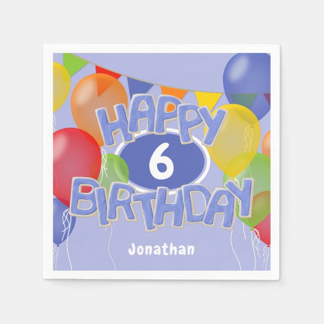 Serviette En Papier gâteau d'anniversaire bleu heureux avec ballons (Devant)