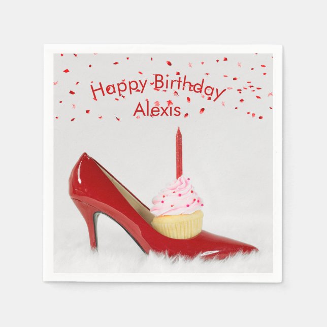 Serviette En Papier Gâteau d'anniversaire dans une chaussure rouge (Devant)