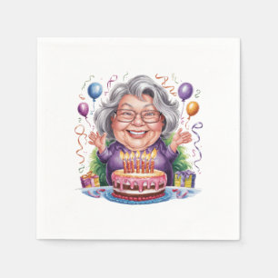 Serviette En Papier Gâteau d'anniversaire d'une vieille dame excitée A