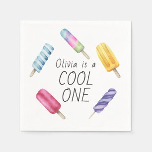 Serviette En Papier Gâteau d'anniversaire glace popsicle d'été aquarel