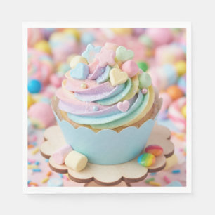 Serviette En Papier Gâteau d'anniversaire pastel arc-en-ciel Marshmall