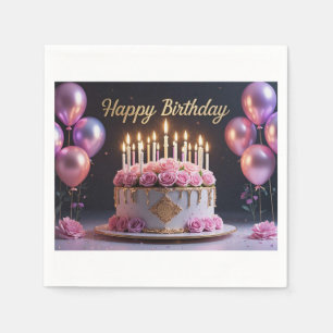 Serviette En Papier Gâteau d'anniversaire rose luxueux élégant extrava