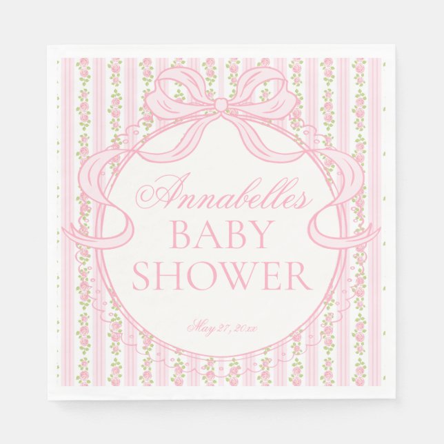 Serviette En Papier Gâteau de Baby Shower Fleuris Élégant Vintage Rose (Devant)