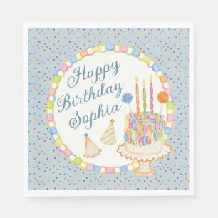 Serviette En Papier Gâteau de fête d'anniversaire Bleu Cue le Confetti