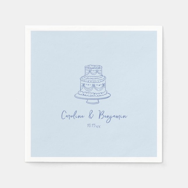 Serviette En Papier Gâteau de mariage bleu cool écriture manuscrite pe (Devant)