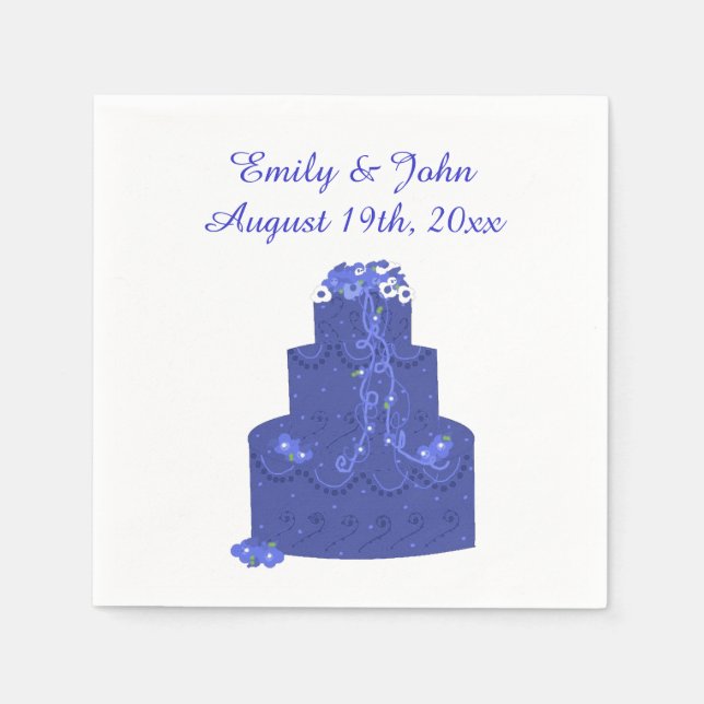Serviette En Papier Gâteau de Mariage Bleu Royal (Devant)