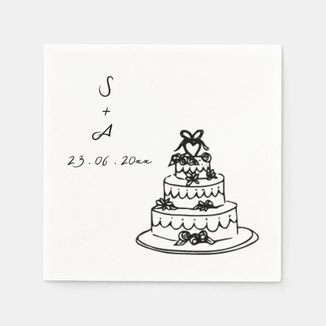 Serviette En Papier gâteau de mariage Mariage dessiné à la main (Devant)