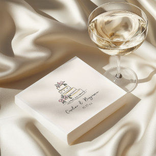 Serviette En Papier Gâteau de mariage personnalisé avec doodle rose ja