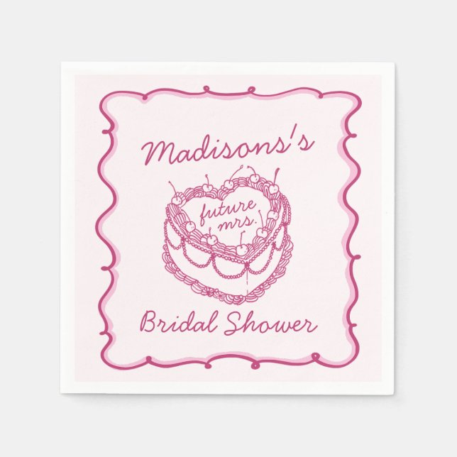 Serviette En Papier Gâteau de mariage rose rétro à coeur coquette ceri (Devant)
