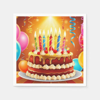Serviette En Papier Gâteau et bougies d'anniversaire